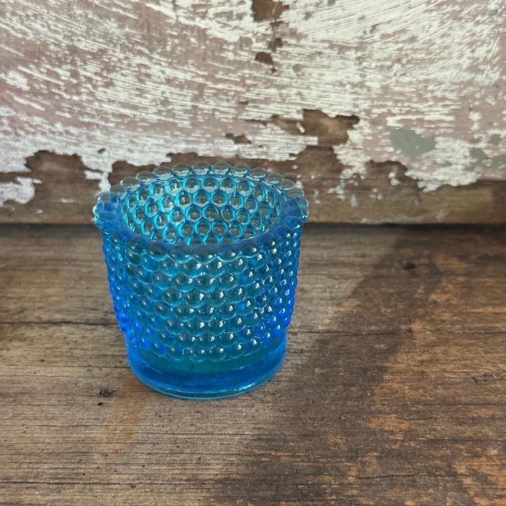 Turquoise Blue Hobnail Glass Votive Tea Light Candle Holder Coastal Decor MCM